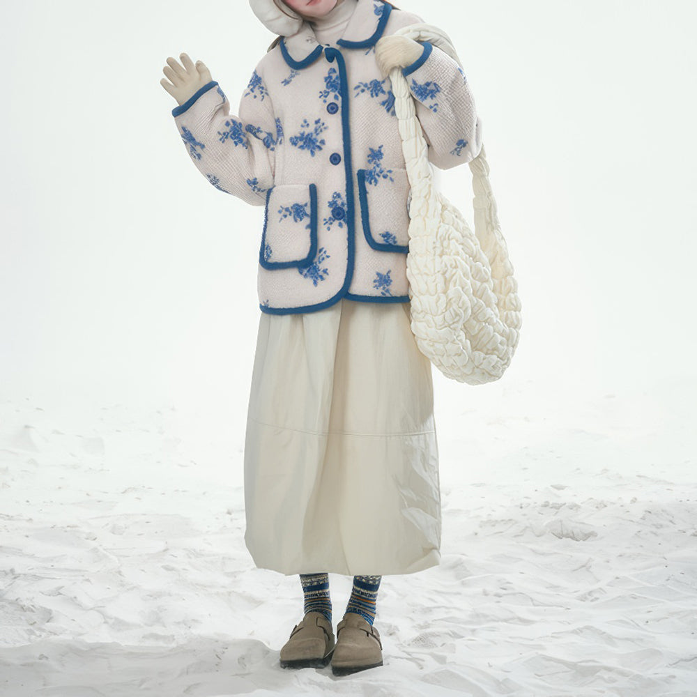 Cottagecore Fleece Floral Print Jacket