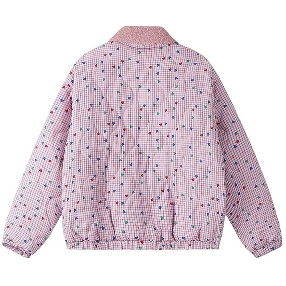 Soft Girl Pink Heart Pattern Jacket