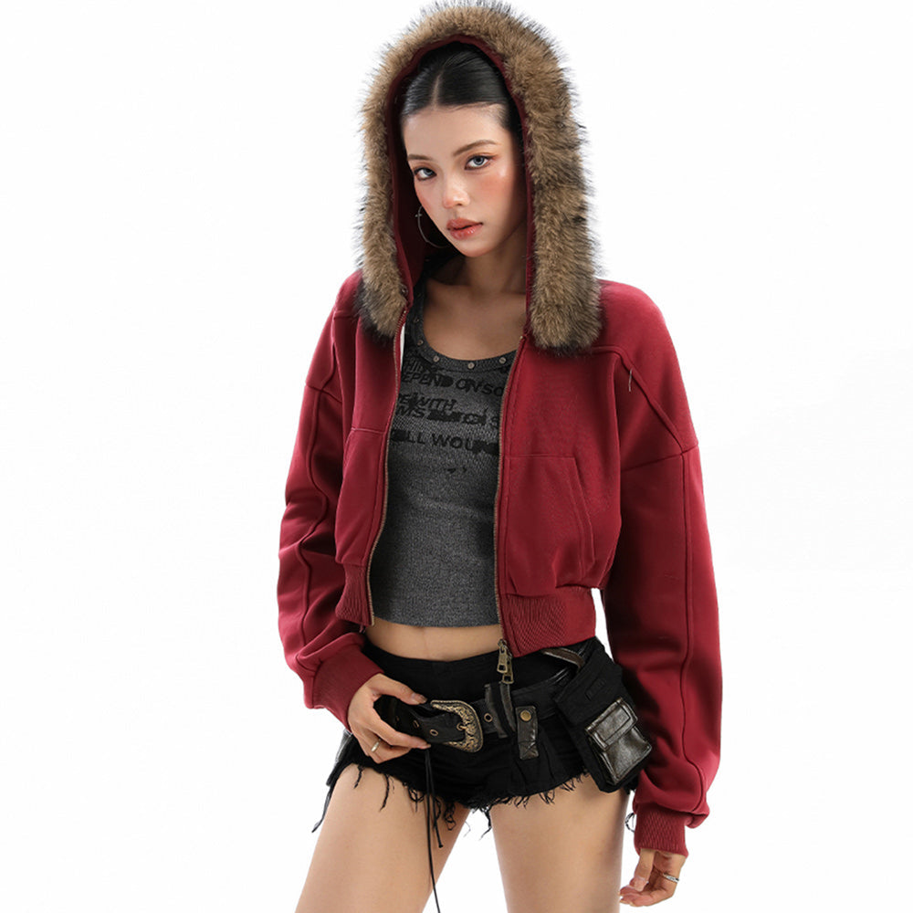 Aesthetic Cropped Fur Hoodie