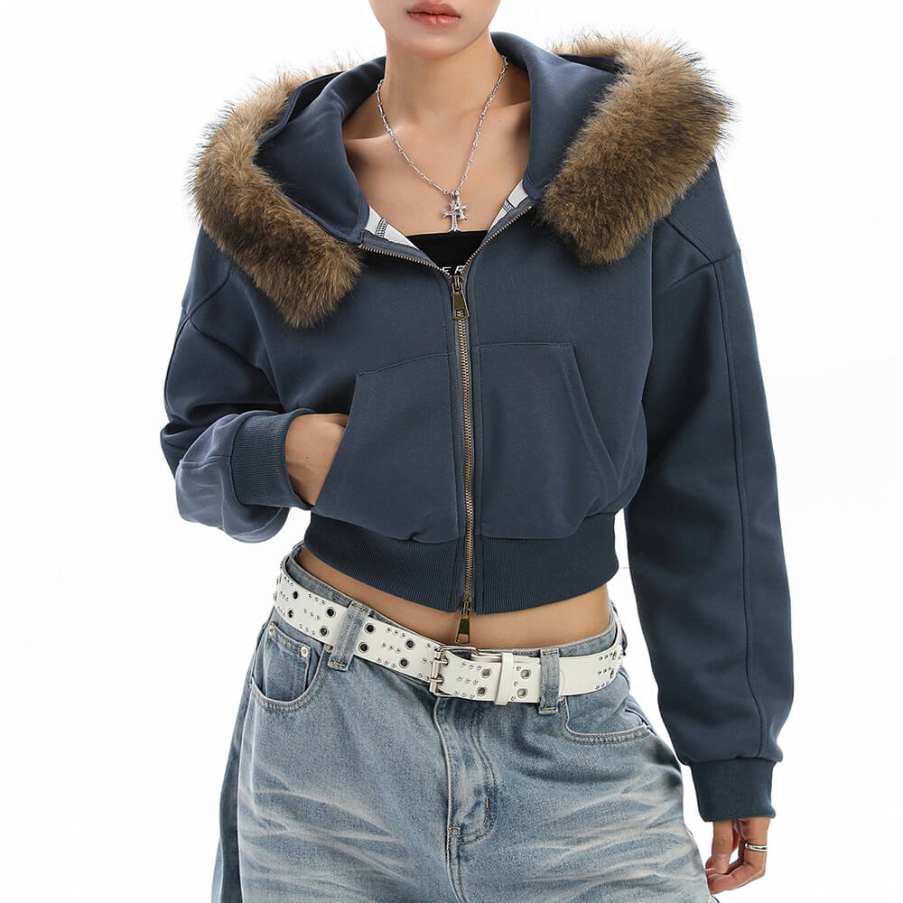 Aesthetic Cropped Fur Hoodie