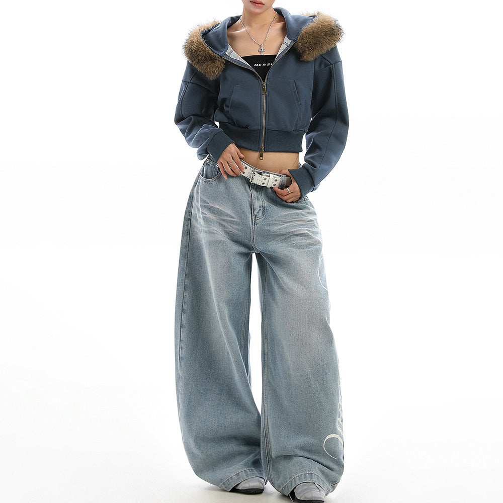 Aesthetic Cropped Fur Hoodie