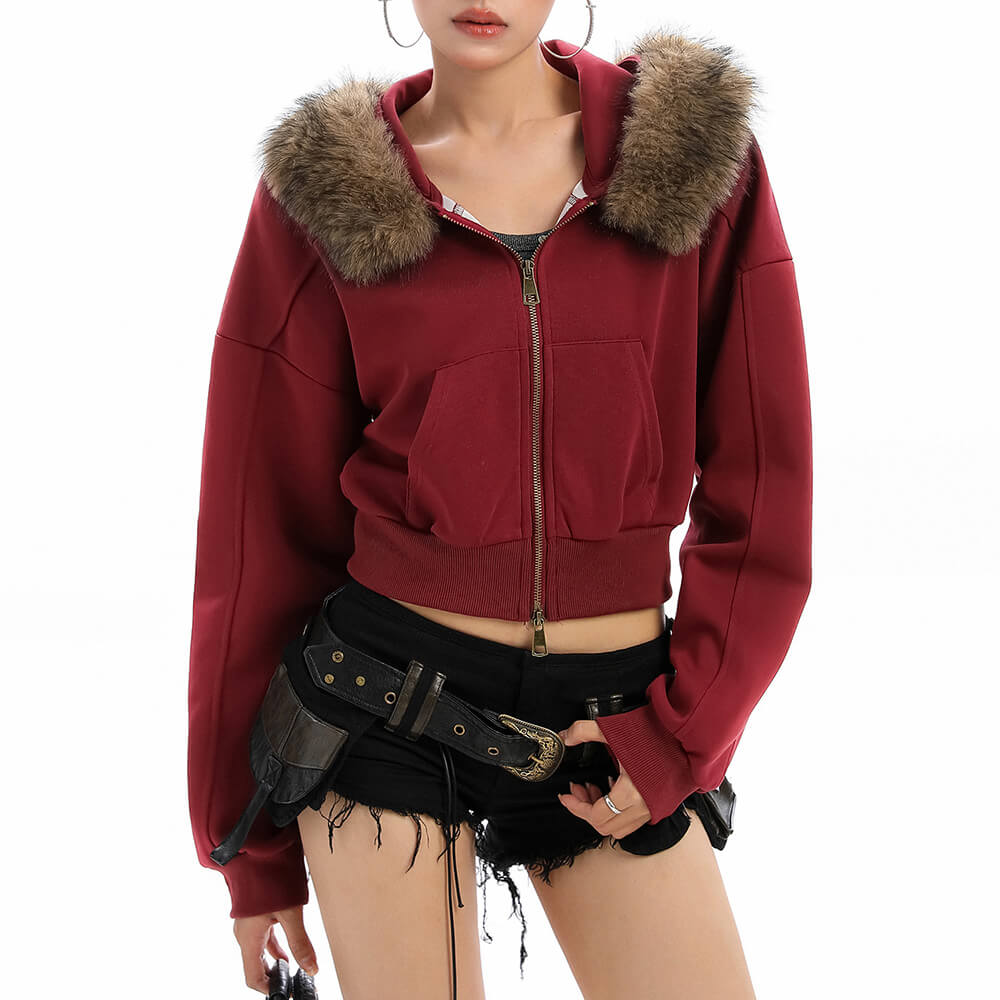 Aesthetic Cropped Fur Hoodie